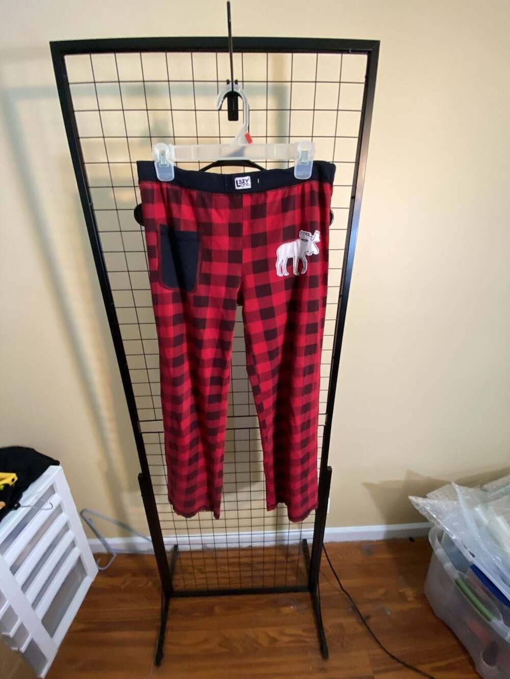 Lazy One Moose Plaid Yoga PJ Pants Red Black Size XS